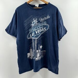 Vintage Welcome to Las Vegas Graphic Tee – Size XL, Delta Pro Weight, Navy Blue